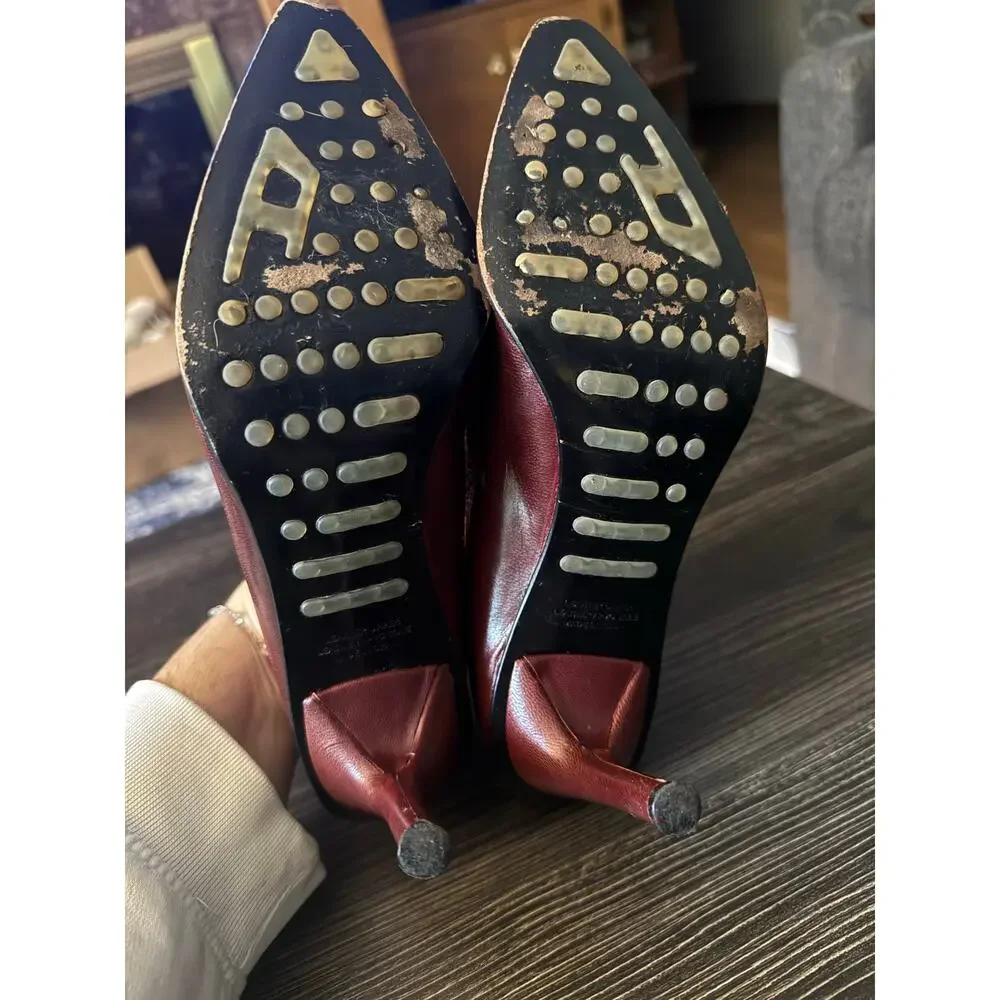 HTF Vintage Diesel Maroon Cracked Leather Pointed Toe Heels Sz. 38.5